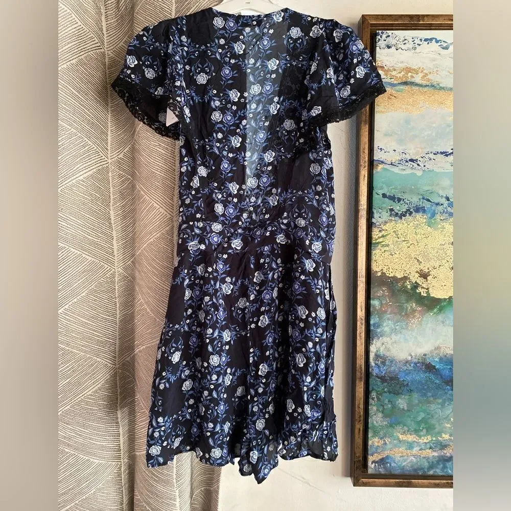 SANDRO  Paris  Womens Sz34 XS Black Blue Floral Silk Heart Romper Jumpsuit NWT - Picture 7 of 16